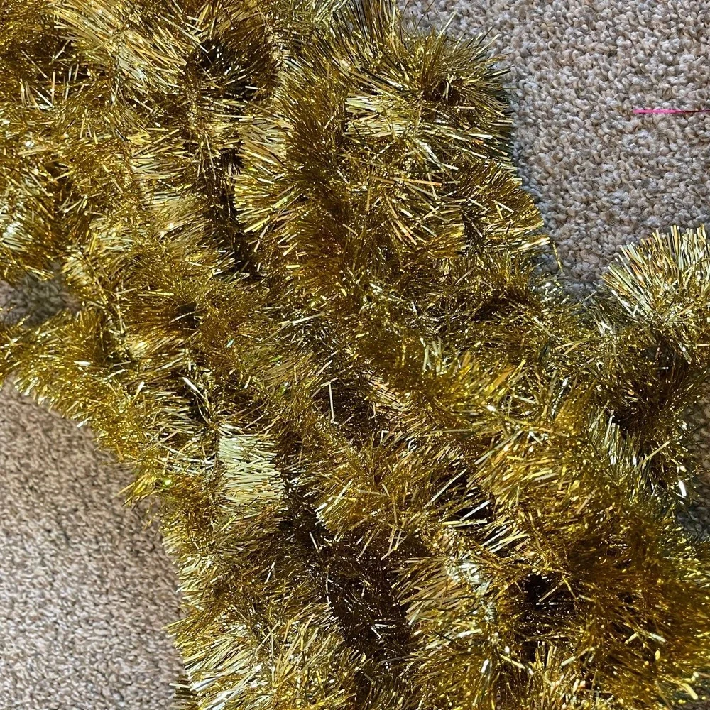Vtg MCM‎ Christmas Double Glo Tinsel Garland Shiny Soft Fluffy gold 25 ft Long